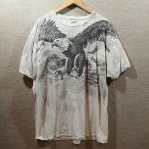 DOM Eagle Graphic Tee 2XL All Over Print Y2K American Flag White T-Shirt